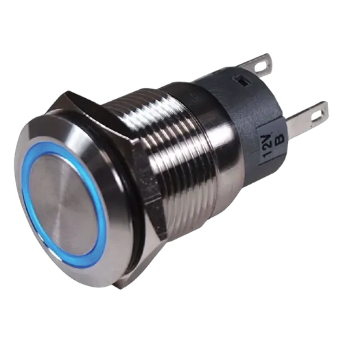 BEP Stainless Steel Push Button Switch (On)-Off 24V Blue