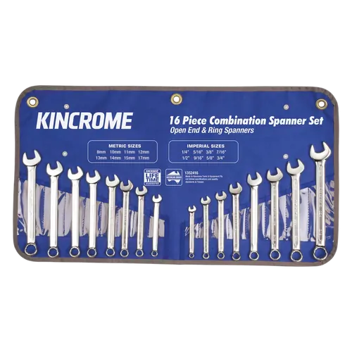 Kincrome Combination Spanner Set 16 Piece - Metric/Imperial
