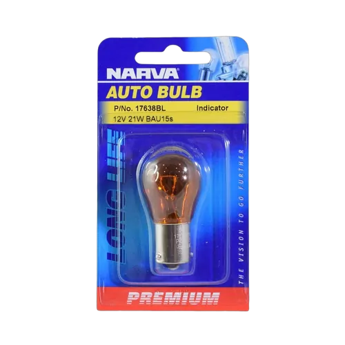 Narva 12V 21W Amber PY21W BAU15S Premium Incandescent Globes (Blister Pack Of 1)