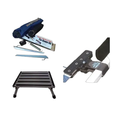 Carefree Folding Step And Max Awning Deflapper w/ Bonus Awning Tie Down Kit