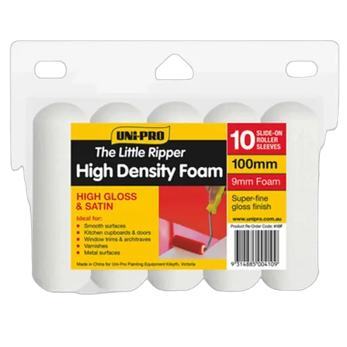 Uni-Pro Roller Cover HD Foam 100mm 10 Pack Slide on 9mm NAP