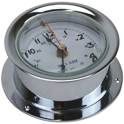 Clock chromed Brass 80mm Diam White Face 115mm Diam Base