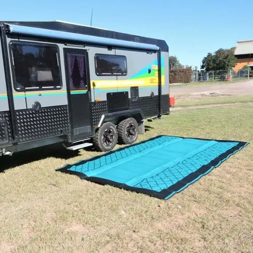 Affordable Camping Mats Annex Mat Crisscross Plain Centre Teal/ Black 3.0 x 1.8m