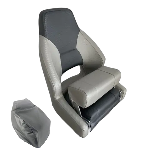 Mariner Deluxe Flip - Up Helm Seat Light Grey / Dark Grey & Premium Seat Cover