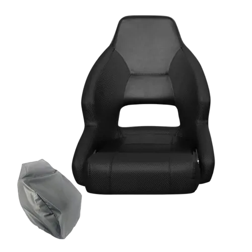 Mariner Deluxe Flip - Up Helm Seat Black/Black & Premium Grey Seat Cover Bundle