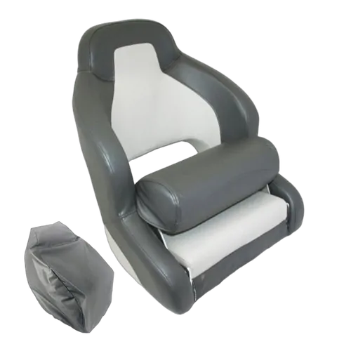 Compact Flip-Up Admiral Helmsman Seat - Charcoal/Light Grey & Grey Seat Cover Bundle
