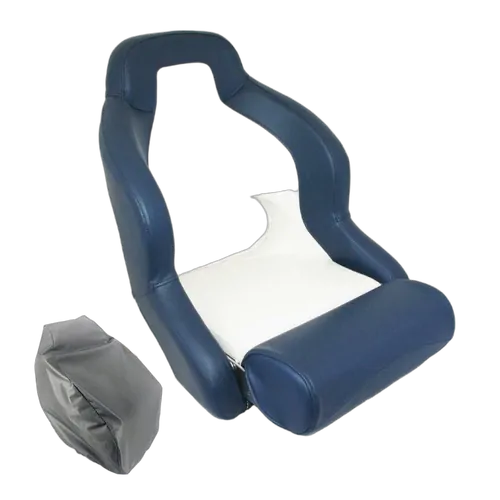 Compact Flip-Up Admiral Helmsman Seat - Dark Blue/White & Grey Seat Cover