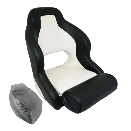 Compact Flip-Up Admiral Helmsman Seat - Black/Light Grey & Grey Seat Cover Bundle