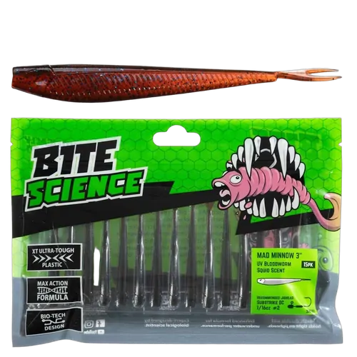Bite Science Mad Minnow Lures 3" Uv Bloodworm - PK/15