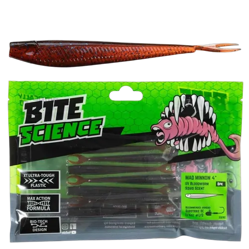 Bite Science Mad Minnow Lures 4" Uv Bloodworm - PK/8