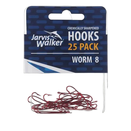 JW C/S Red Worm Hooks - Sz 8 - PK/25