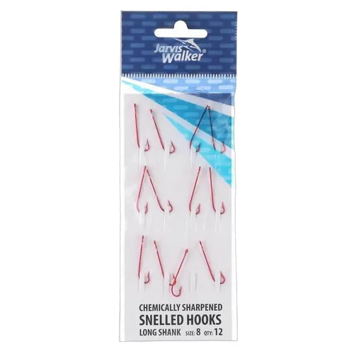 JW C/S Red Snelled Long Shank Hooks - Sz 8 - PK/12