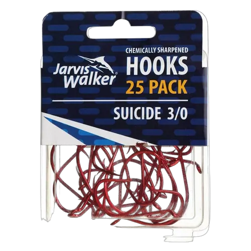JW C/S Red Suicide Hooks - Sz 3/0 - PK/25