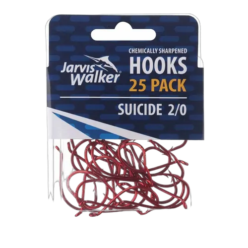 JW C/S Red Suicide Hooks - Sz 2/0 - PK/25