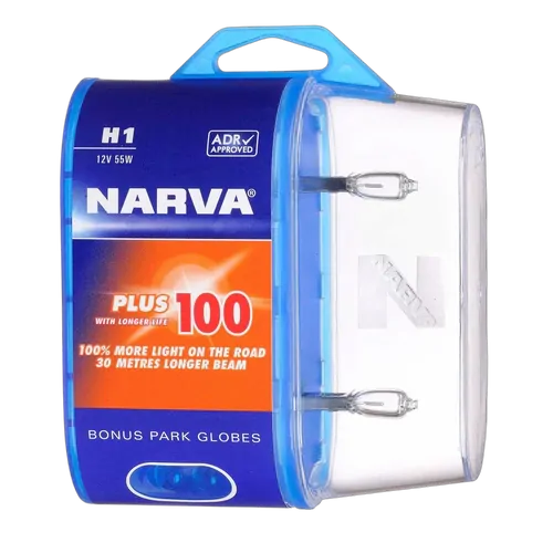Narva H1 12V 55W Plus 100 Longer Life Halogen Headlight Globes (Bl2)