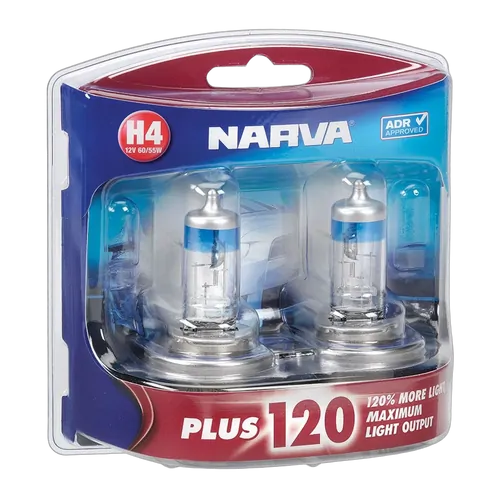 Narva 12V H4 60/55W Plus 120 Halogen Headlight Globes (Blister Pack Of 2)