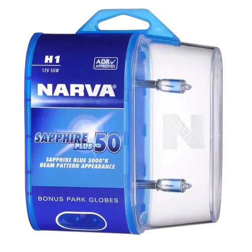 Narva H1 12V 55W Sapphire Plus 50 Halogen Headlight Globes (Bl2)