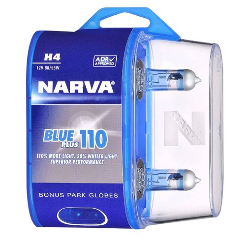 Narva H4 12V 60/55W Blue Plus 110 Halogen Headlight Globes (Bl2)