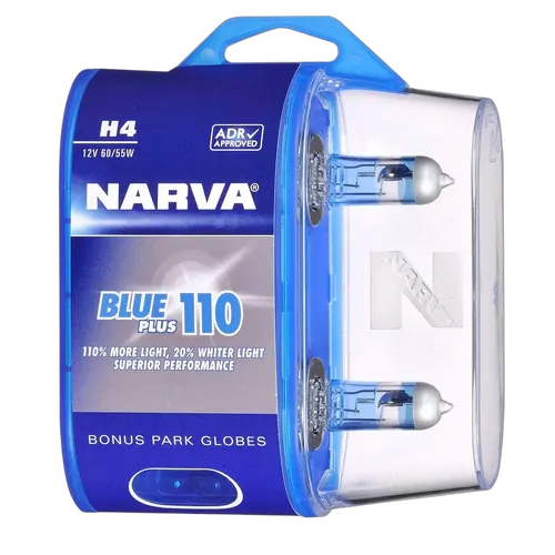Narva H4 12V 60/55W Blue Plus 110 Halogen Headlight Globes (Bl2)