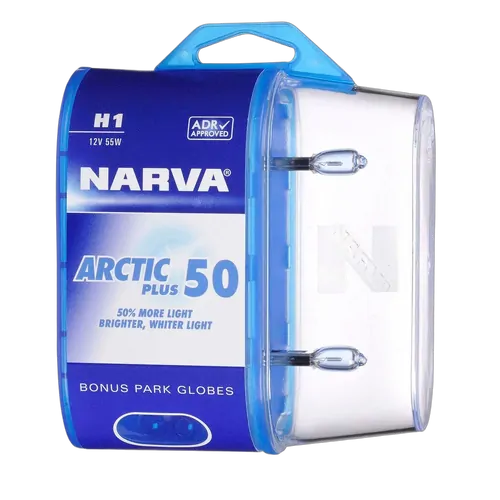Narva H1 12V 55W Arctic Plus 50 Halogen Headlight Globes (Bl2)
