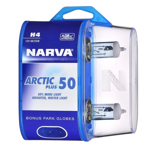 Narva H4 12V 60/55W Arctic Plus 50 Halogen Headlight Globes (Bl2)