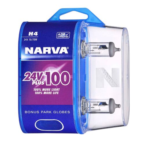 Narva H4 24V 75/70W Plus 100 Long Life Headlight Globes (Bl2)