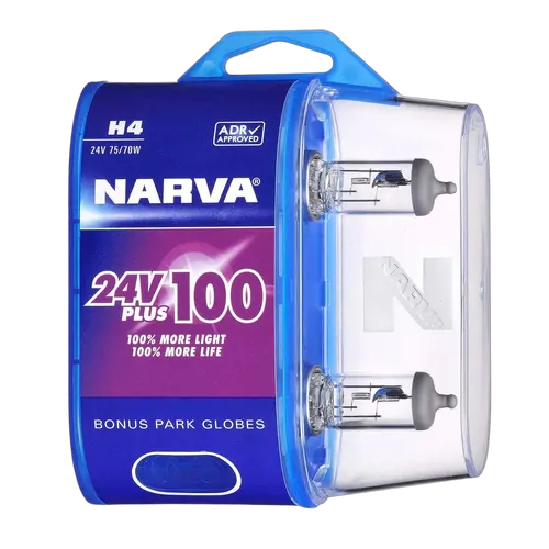 Narva H4 24V 75/70W Plus 100 Long Life Headlight Globes (Bl2)