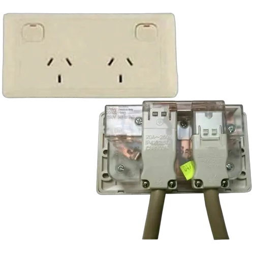 CMS Double 10A Power Outlet w/ 20A Install Couplers Black. J16.2Bk