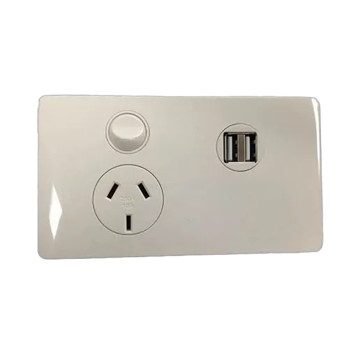 CMS Electracom Power Outlet - Single Natural White And Dual 4A USB