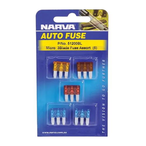 Narva Micro 3 Blade Fuse Assortment (Blister Pack Of 5)