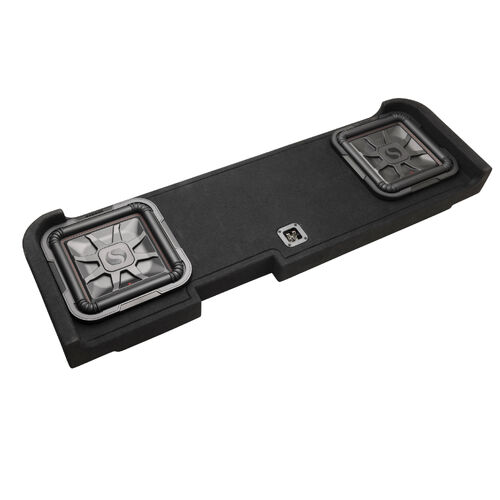 Kicker 51KGMDL7T122L7T custom subwoofer enclosure with two 12" speakers fits select 2008-up Chevrolet Silverado and GMC Sierra Crew Cab trucks