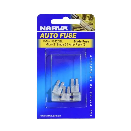 Narva 25 Amp White Micro 2 Blade Fuse (Blister Pack Of 5)