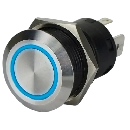 Relaxn Round Switch - Push Button On/Off - Stainless Steel Blue Ring 20A