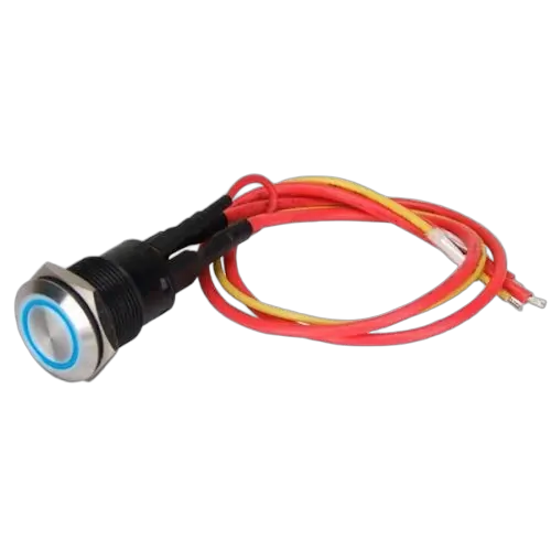 Switch Round Stainless Steel Blue Illuminated On/Off 12V 20Amp With Wire Harness Stainless Steel