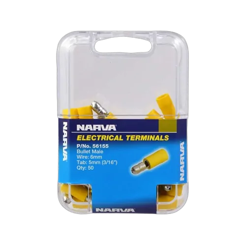 Narva 5.0mm Male Bullet Terminal Yellow (50 Pack)