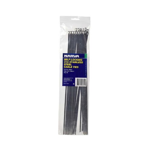 Narva Self-Locking Stainless Steel Cable Tie 4.6 X 360mm (50 Pack)