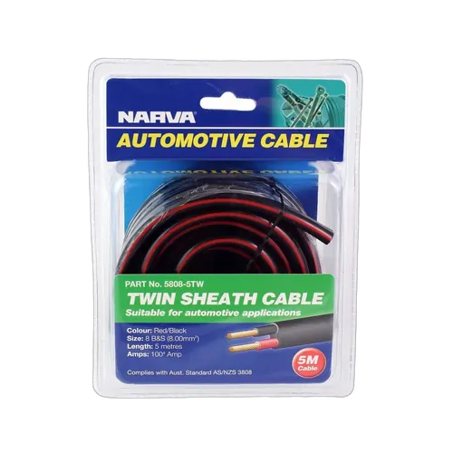 Narva 100A 8 B&S Twin Core Cable - 5M Red/Black With Black Tracer