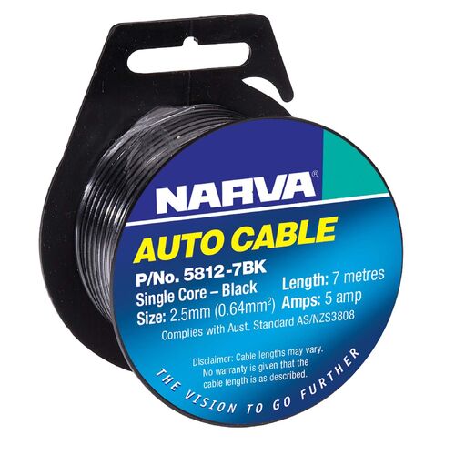 Narva 5A 2.5mm Black Single Core Cable (7M)