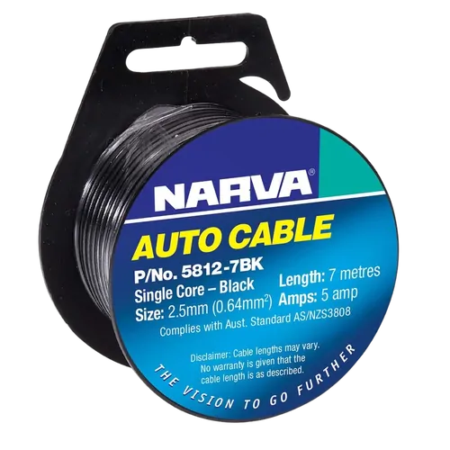 Narva 5A 2.5mm Black Single Core Cable (7M)