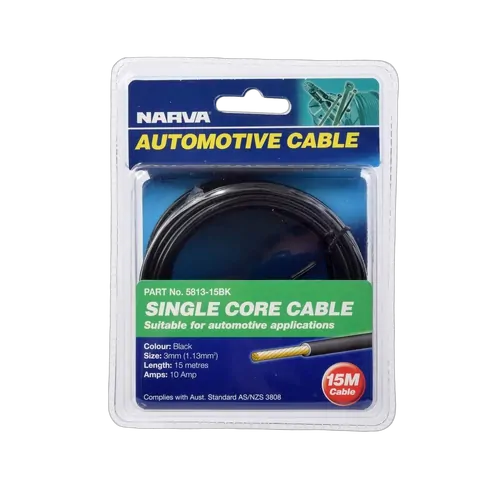 Narva 10A 3mm Black Single Core Cable (15M)