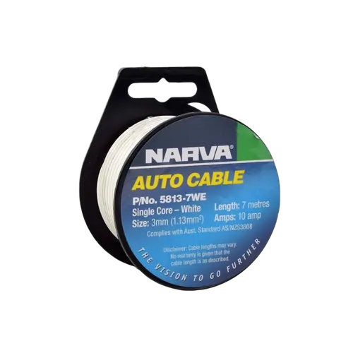 Narva 10A 3mm White Single Core Cable (7M)