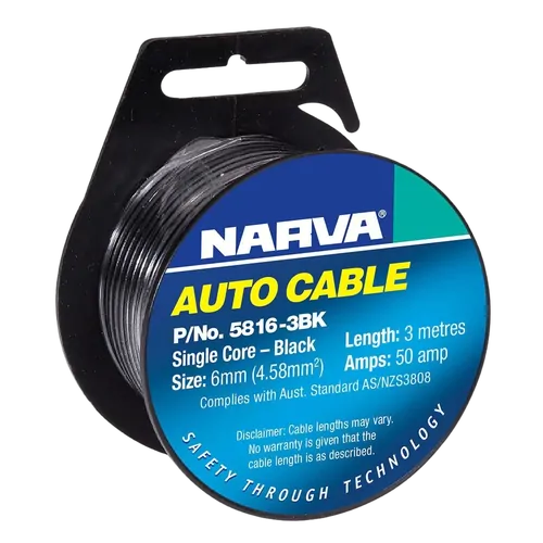 Narva 50A 6mm Black Single Core Cable (3M)