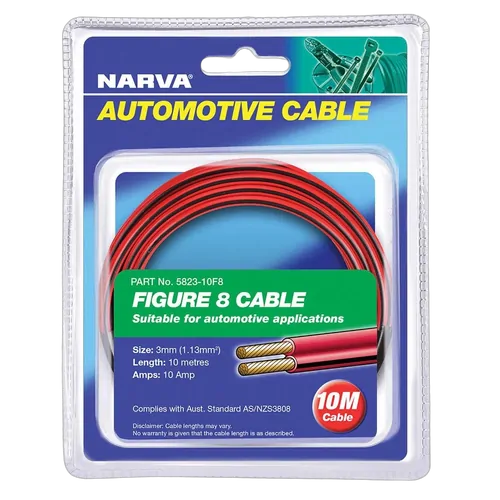 Narva 10A 3mm Twin Core Fig 8 Cable (10M) Red With Black Tracer