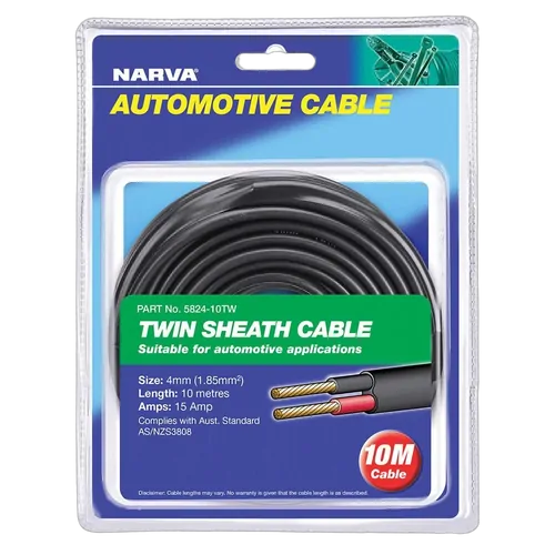 Narva 15A 4mm Twin Core Sheathed Cable (10M) Red/Black With Black Tracer