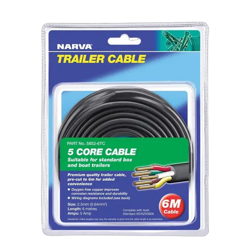 Narva 5A 2.5mm 5 Core Trailer Cable (6M) Red, Green, Yellow, White, Brown