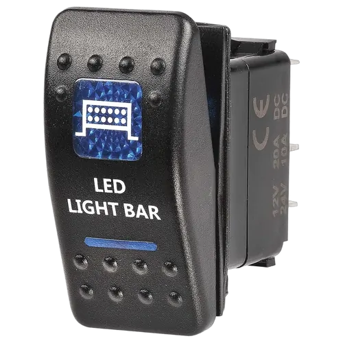 Narva 12 Volt Illuminated Off/On Sealed Rocker Switch With "LED Light Bar" Symbol (Blue)