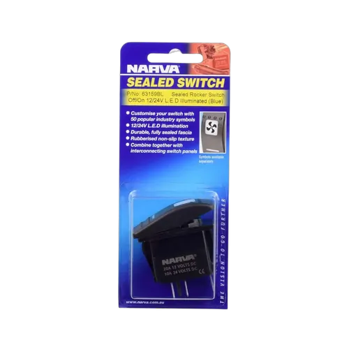 Narva 12/24V Off/On LED Illuminated Sealed Rocker Switch (Blue)