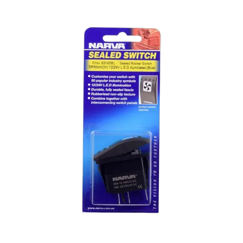 Narva 12/24V Off/Momentary (On) LED Illuminated Sealed Rocker Switch (Blue)