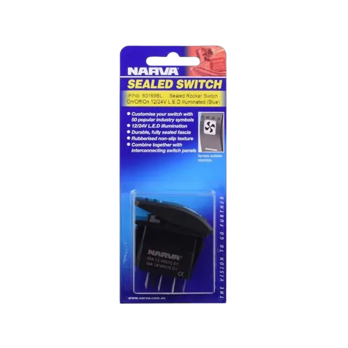 Narva 12/24V On/Off/On LED Illuminated Sealed Rocker Switch (Blue)