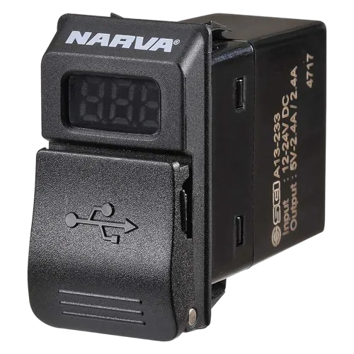 Narva 12/24V Dual USB Charger With LED Volt/Amp Meter